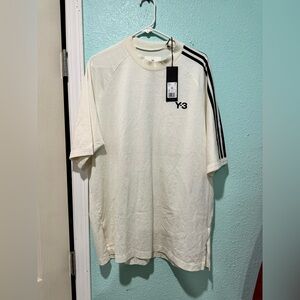 Y-3 Off-White Short Sleeve Tee with Black Shoulder Stripes